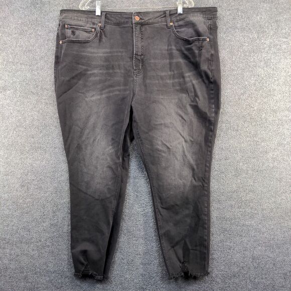 Terra & Sky Women's Skinny Leg Jeans Black Plus 24W Denim Frayed Hem - Picture 2 of 10